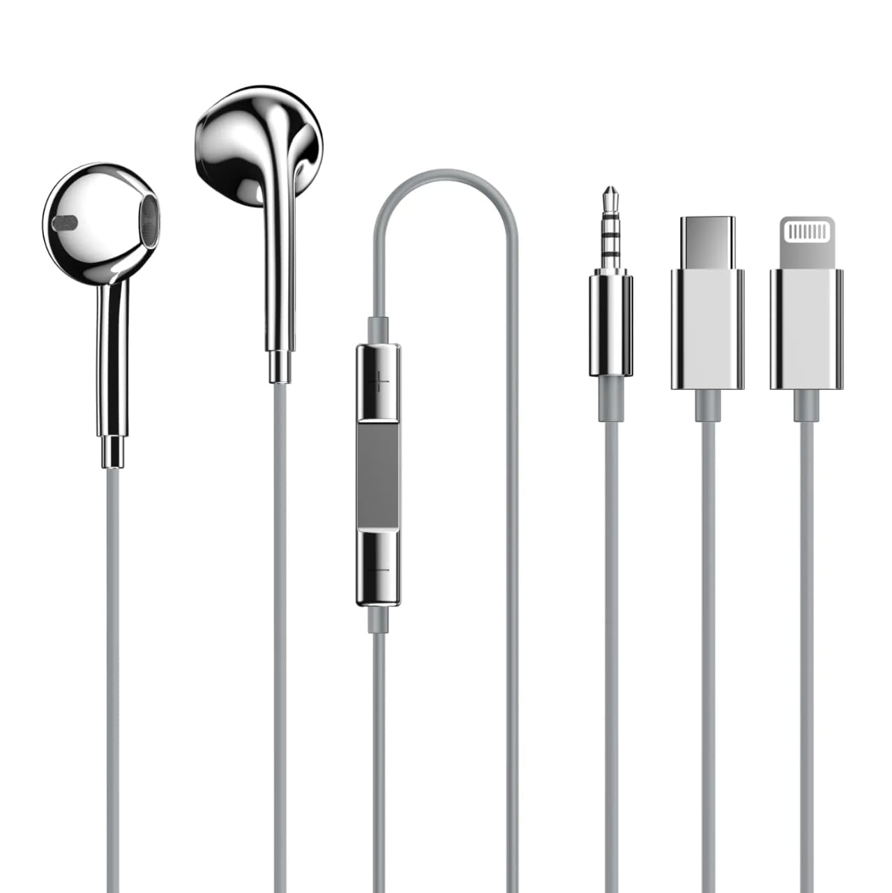 Type C Wired Earphones with 3.5mm Jack & Lightning Connector | In-Ear Earphones with HD Mic & Remote | Stereo Bass Headphones for Android, iPhone & Laptop